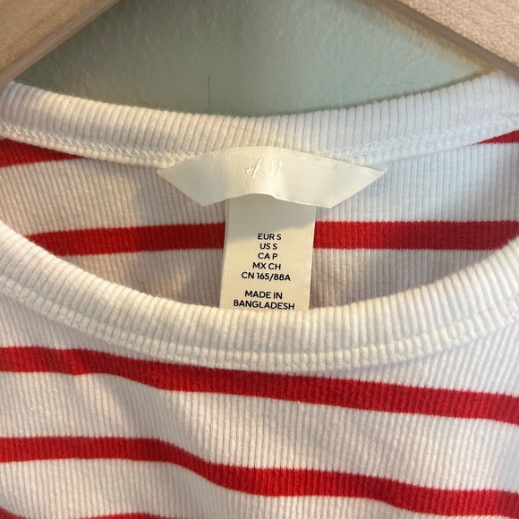 H&M Crop Tank Top Womens Size Small White Red Striped High Neck Fitted Stripes - Picture 4 of 7
